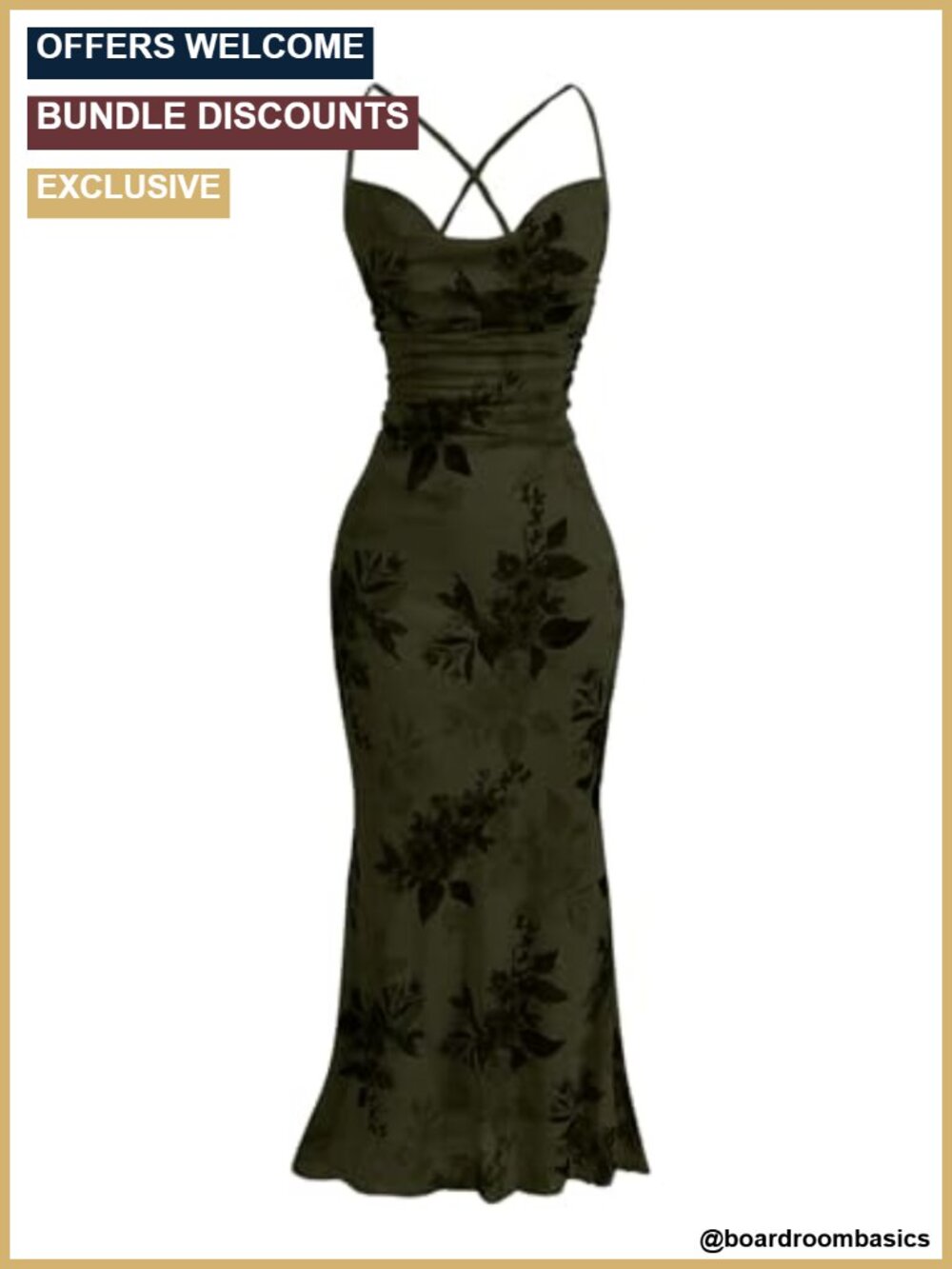 Women's Floral Mesh Cami Dress Spaghetti Strap Criss Cross Back Ruched Long